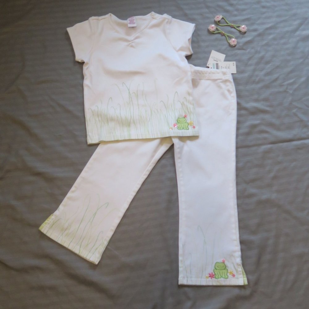 Gymboree Girls Shirt/Pants/Hair Ties/Sock w/Frogs & Beaded Flowers Sz 6 NWT/NWOT